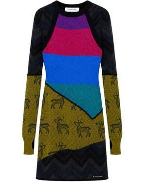 Marine Serre Patchwork Intarsia-Knit Mini Dress - Blue