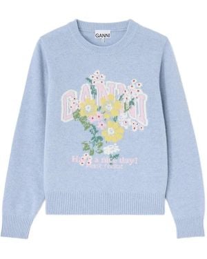 Ganni Pullover Mit Blumen - Blau