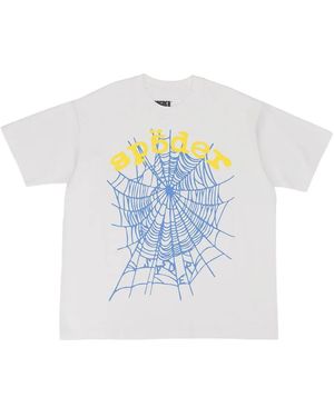Sp5der スパイダーウェブ ロゴ Tシャツ - ホワイト