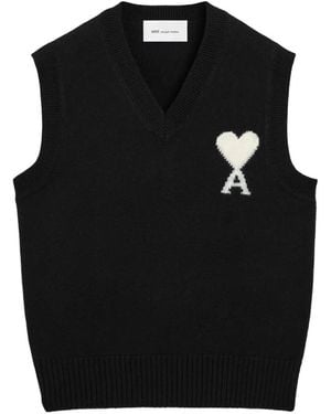 Ami Paris Jersey De Lana Sin Mangas Con Logo Ami De Coeur - Negro
