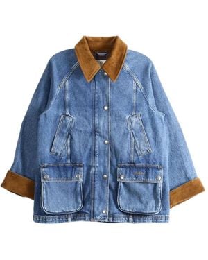 Barbour Beadnell Corduroy-Collar Denim Jacket - Blue