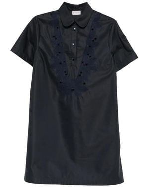 Moncler Broderie-Anglaise Short-Sleeve Mini Dress - Black