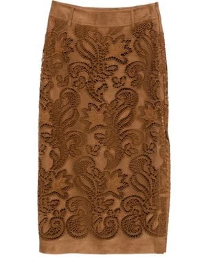 ERMANNO FIRENZE Floral Midi Skirt - Brown