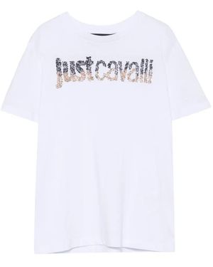 Just Cavalli Sequin-Logo T-Shirt - White