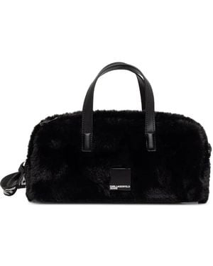 KARL LAGERFELD Box Faux-Fur Logo-Plaque Tote Bag - Black