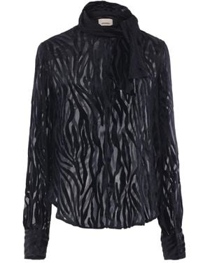 Isabel Marant Zebra-Pattern Tie-Neck Shirt - Black