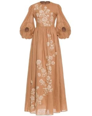Agua Bendita Raquel Quebrada Embroidered Maxi Dress - Natural