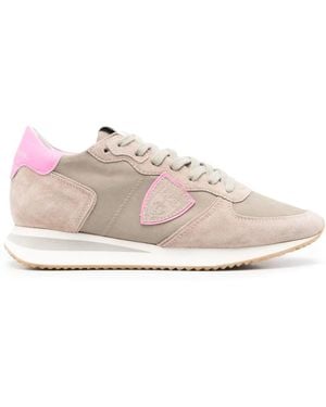 Philippe Model Panelled Suede Leather Lace-Up Trainers - Pink