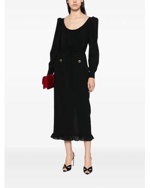 Alessandra Rich Ruffle-Trim Scoop-Neck Midi Dress - Black