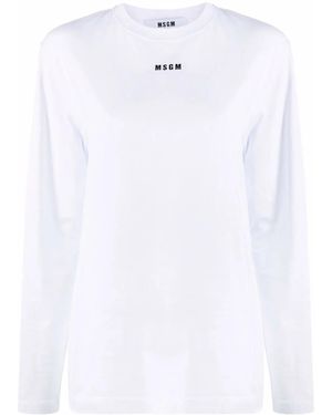 MSGM Logo-Print Long-Sleeve T-Shirt - White