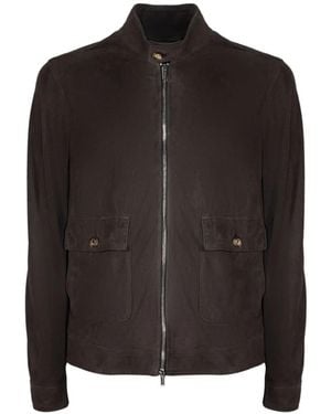 Volfagli Plutone High-Collar Suede Jacket - Black