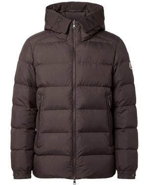 Moncler Logo-Print Hooded Puffer Jacket - Brown