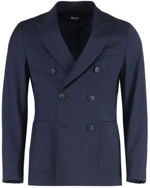 BOSS Double-Breasted Buttoned Blazer - Blue