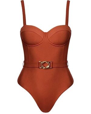 SOFIA ERHAN Underwire-Bust Belted Swimsuit - Brown