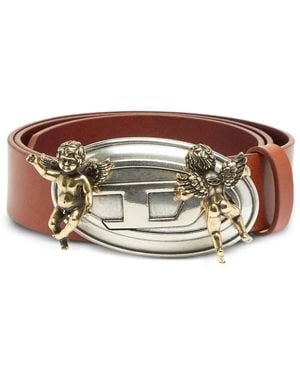 DIESEL 3.5Cm Leather Belt With Cherub Oval D Buckle - Brown