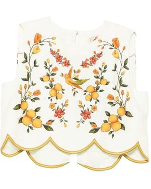 FARM Rio Printed Scalloped-Hem Blouse - Metallic
