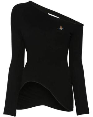 Vivienne Westwood Orgy One-Shoulder Orb-Embroidered Top - Black