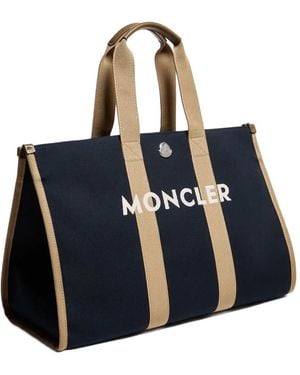 Moncler Logo-Detail Canvas Tote Bag - Blue