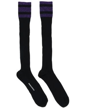 DSquared² Ribbed Stripe-Detail Socks - Blue