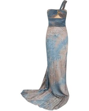 Roberto Cavalli Snake-Plaque One-Shoulder Maxi Dress - Blue