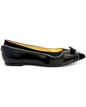 August Barron Unzipped Bow-Detail Ballet Flats - Black