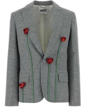 Moschino Embroidered Tweed Jacket - Grey