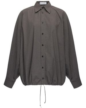 Situationist Check-Pattern Drawstring-Hem Shirt - Grey