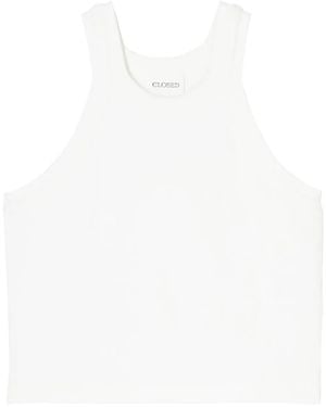 Closed Ribbed Organic-Cotton Tank Top - White