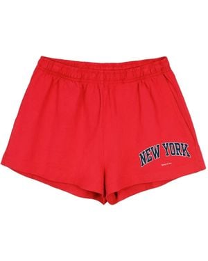 Sporty & Rich Print Cotton Shorts - Red
