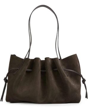 Yuzefi Scallop Suede Shoulder Bag - Black