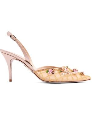 Rene Caovilla Floral-Embellished Slingback Court Shoes - Pink