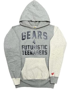 Human Made Logo-Print Panelled Hoodie - Grey