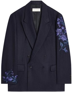 Dries Van Noten Floral-Embroidered Double-Breasted Blazer - Blau