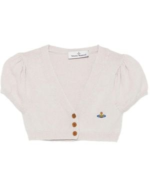 Vivienne Westwood Puff-Sleeve Orb Cropped Cardigan - White