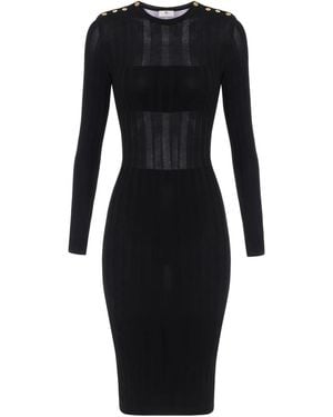 Elisabetta Franchi Organza-Appliqué Striped Knit Midi Dress