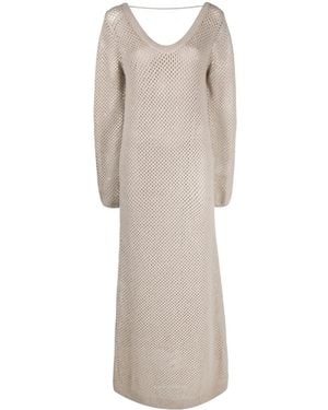 Brunello Cucinelli Open-Knit Maxi Dress - Grey