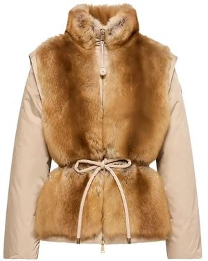 Moncler Blaireau 2-In-1 Shearling Down Jacket - Brown