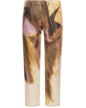 Roberto Cavalli Savage Feather-Print Jeans - Brown