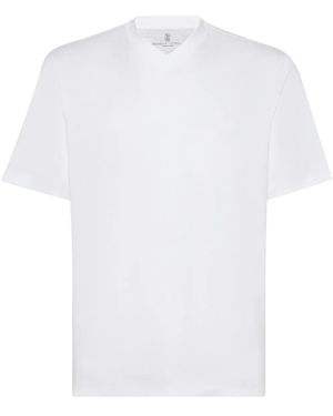 Brunello Cucinelli V-Neck Short-Sleeve T-Shirt - White