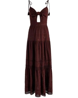 Alice + Olivia Tie-Front Embroidered Maxi Day Dress - Purple