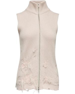 MM6 by Maison Margiela Zip-Up Distressed Knitted Vest - Pink