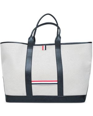 Thom Browne Rwb Stripe Pebble-Grain Leather-Trim Tote Bag - Blue