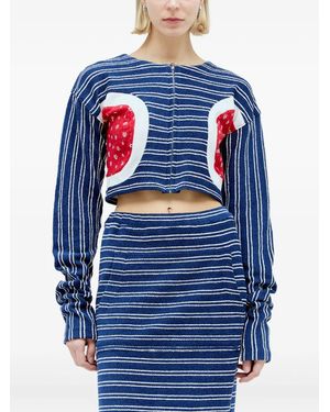 Reward If Found Cardigan Rayé Bubble Cardi À Fleurs - Bleu