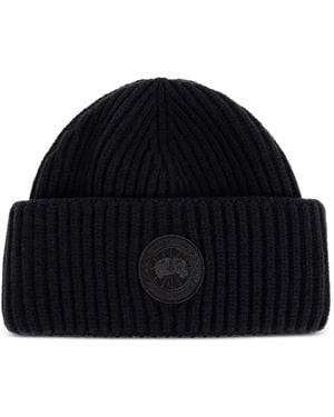 Canada Goose Logo-Patch Ribbed-Knit Beanie Hat - Black
