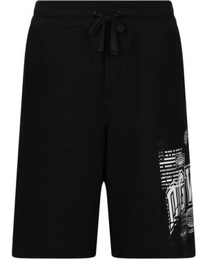 Dolce & Gabbana Logo-Print Cotton Track Shorts - Black