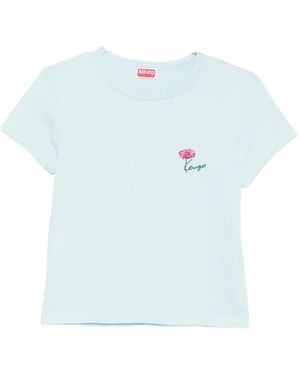 KENZO Flower-Embroidered T-Shirt - Blue