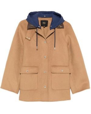 Maje Removable Hood Single Breasted Coat - Blue