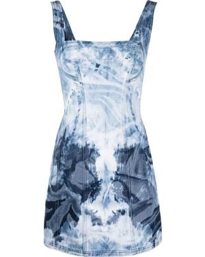 Alberta Ferretti Bleached Denim Mini Dress - Blue