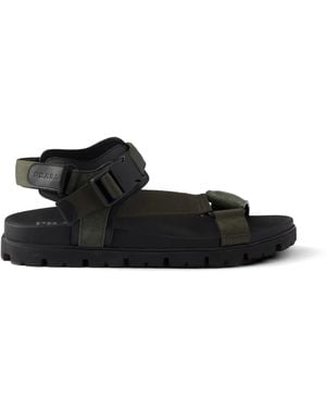 Prada Sportliche Sandalen Aus Wildleder Und Gewebtem Band - Schwarz