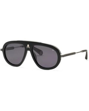 Philipp Plein Skull-Plaque Pilot-Frame Sunglasses - Grey